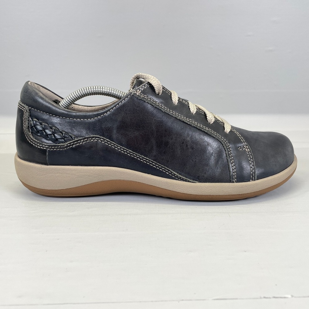 Aetrex Dana Shoes Womens Size 9 Navy Blue Leather Casual Comfort Braided Sneaker